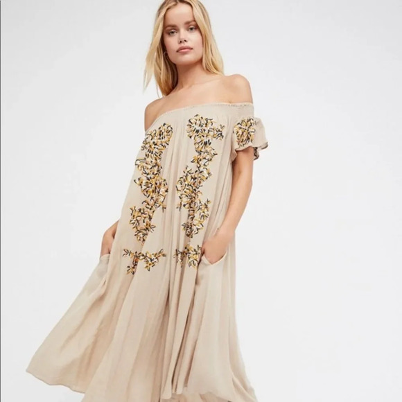Free People Strapless Flowy Jumpsuit Boho Embroidery Prairie Dress Romper Flower - Picture 7 of 10